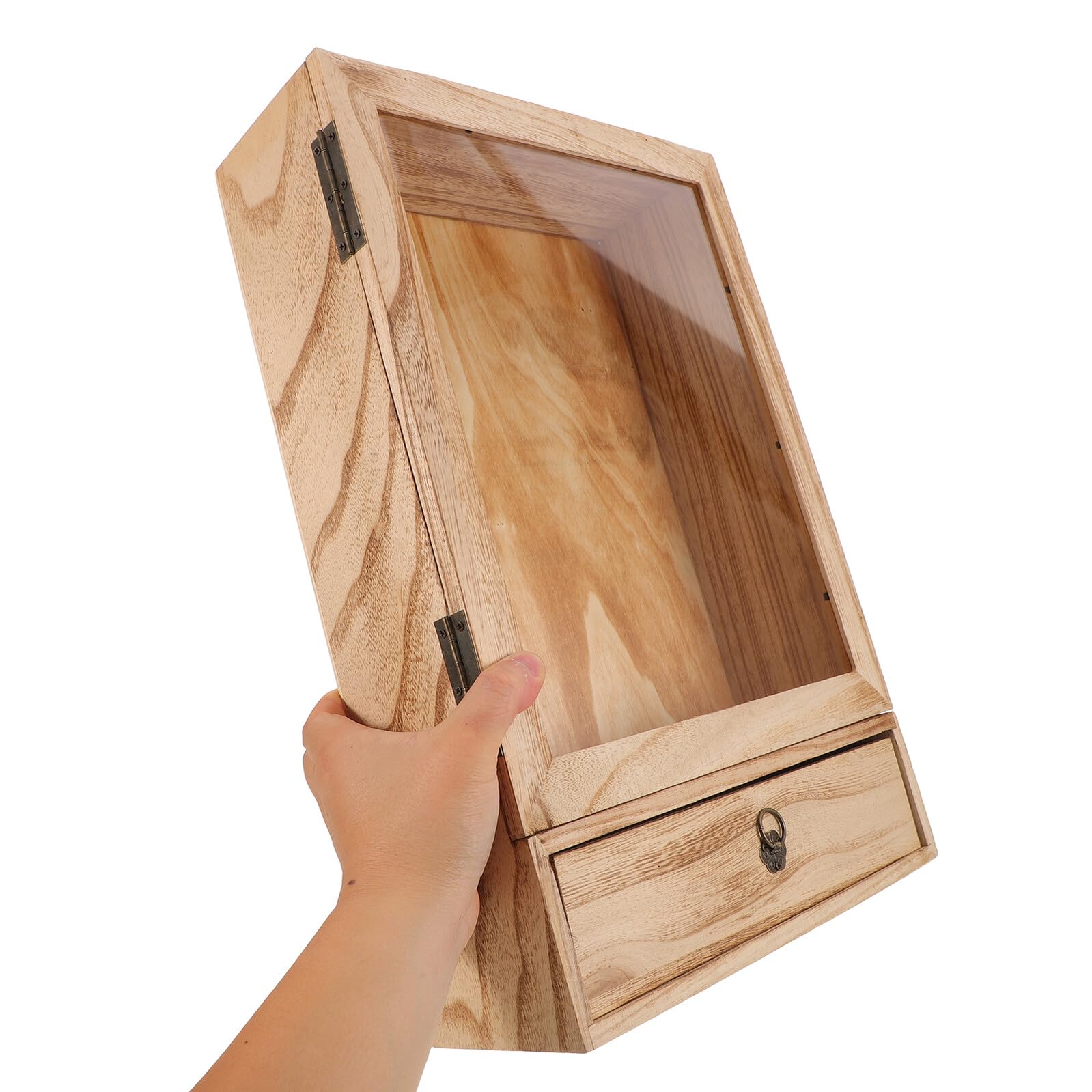 Veemoon Caja De Muestra De Madera Sólida Bastidor Vitrina para Coleccionables Marco De La Imagen Light Brown