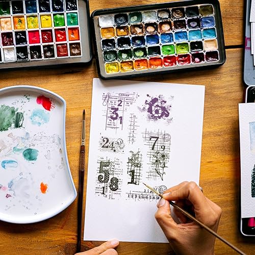 Miniatura 3 de GLOBLELAND Sellos transparentes de fondo de números vintage, sellos transparentes con estampado de palabras de flores, sellos transparentes de