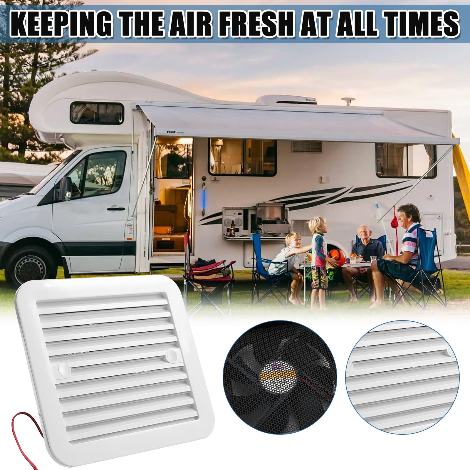 Ventilateur d'extraction pour Caravanes 2,4W 12 V Ventilation d'air Maximale pour Ventilateur de Toit, Ventilateur d'extraction Réversible Latéral Silencieux pour Camping-car, Remorque (Blanc)
