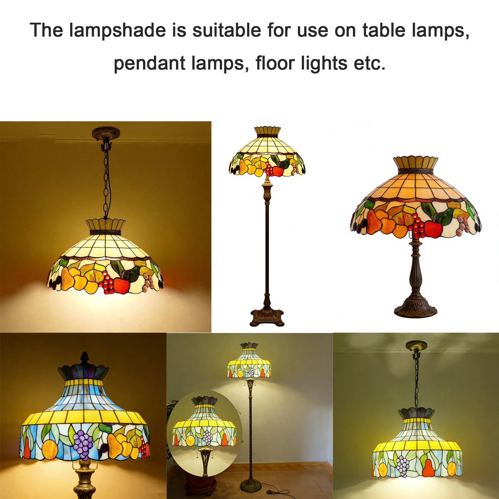 GDLight Tiffany-Stil Buntglas-Tischlampenschirm, 20-Zoll Obstmuster Ersatzlampenschirm für Tisch-, Schreibtischlampen, Stehlampen, Pendelleuchten,Beige