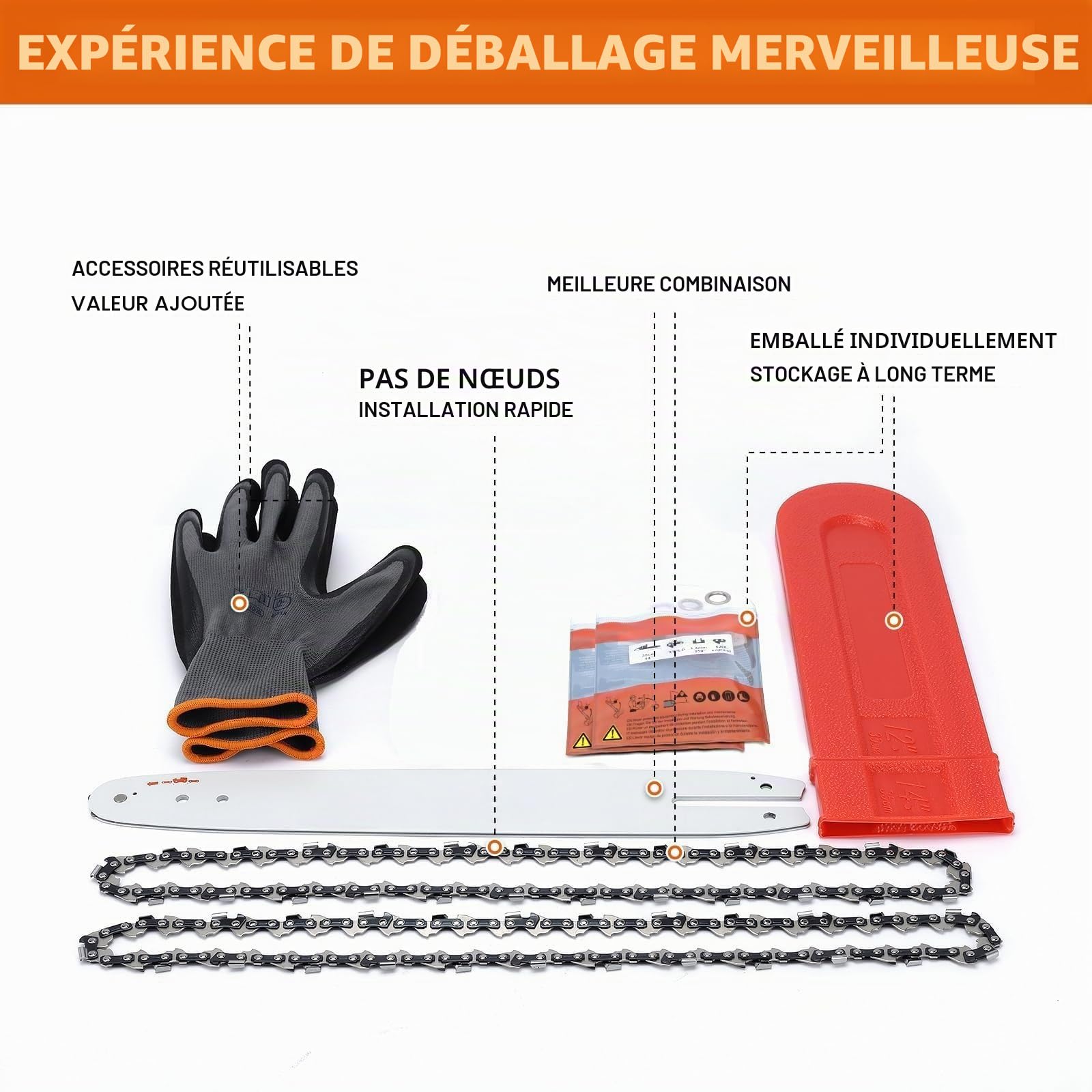 SAVIOR 2 chaînes de tronçonneuse avec sabre de 30 cm et protection de l'épée