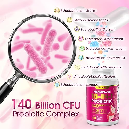 Miniatura 5 de Suplementos de menopausia para mujeres, 140 mil millones de probióticos UFC, alivio de la menopausia 18 en 1 con magnesio, cohosh negro, inositol,