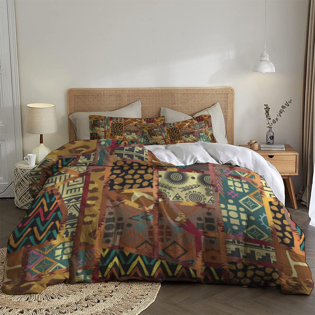 NIBAINLO 布団カバー抽象的なアフリカの動物のテクスチャパッチワーク 肌に優しい ピーチスキン加工 掛け布団カバー 和式 洋式 あったか 布団カバーセット リバーシブル ホームステイ ホテル 家庭兼用