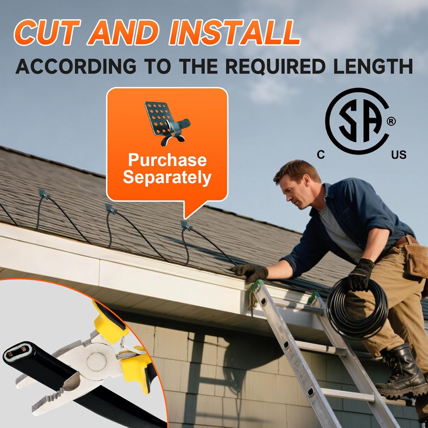 Cut-to-Length Roof & Pipe Heating Cable – YeloDeer Professional Bulk Roll, 5W/ft 240V 500Ft Self-Regulating CSA for Electricians and Installers (Requires End Seal & Power Cord Kit)
