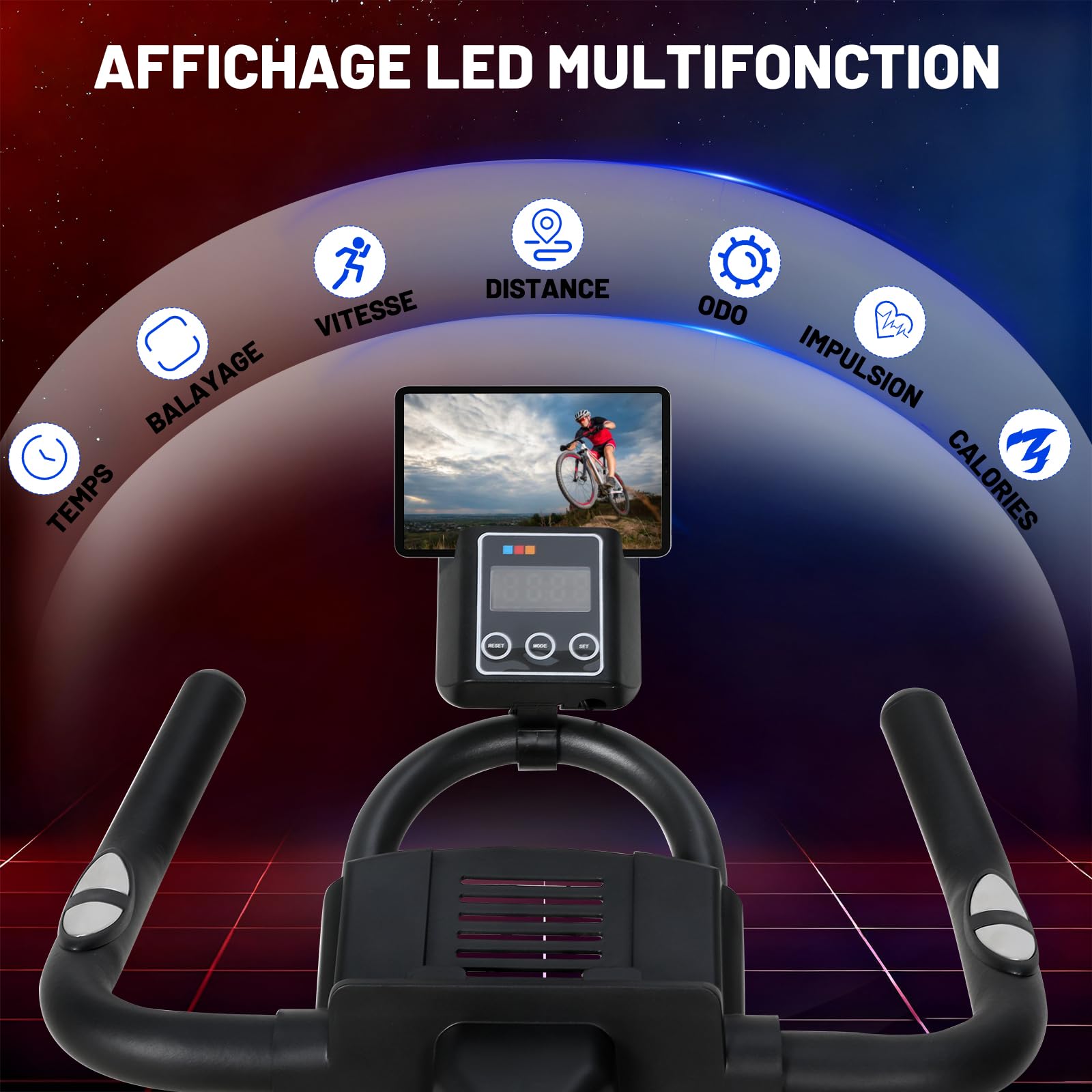Vélo d'Appartement avec Résistance Ajustable et Silencieuse, Volant d'Inertie 8KG, Vélo d Appartement d'Entraînement Professionnel Écran LED, Impulsion, Velo Appartement avec Selle Réglable