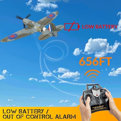 Miniatura 6 de VOLANTEXRC Avión RC, 4 canales de control remoto, avión de combate Spitfire RTF con Aileron, giroscopio, acrobacias aéreas y 3 modos fáciles de