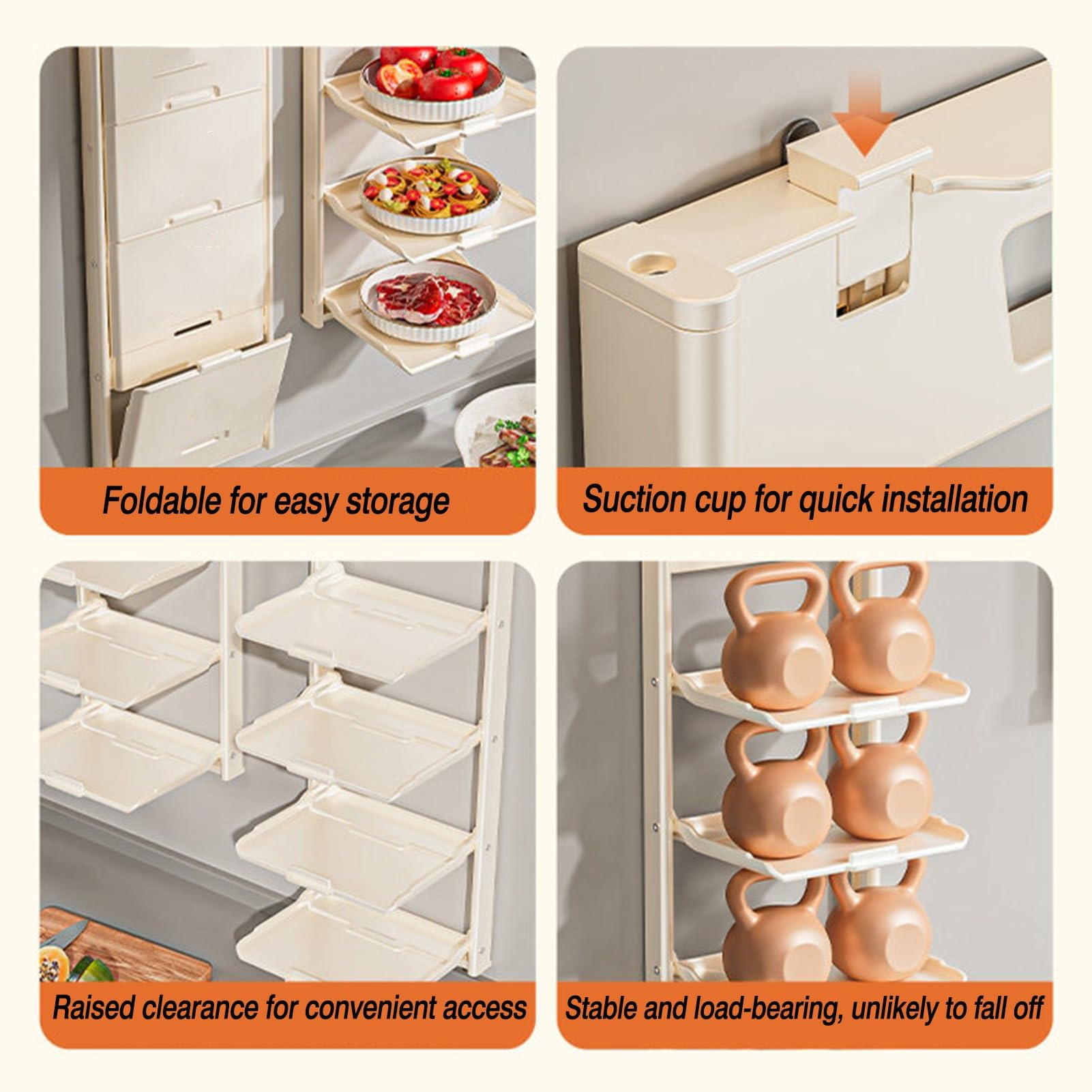Genérico Estante plegable for platos, estante de almacenamiento de alimentos con ventosa, adecuado for cocina, olla caliente y preparación de alimentos(White,Third floor 47.5cm)