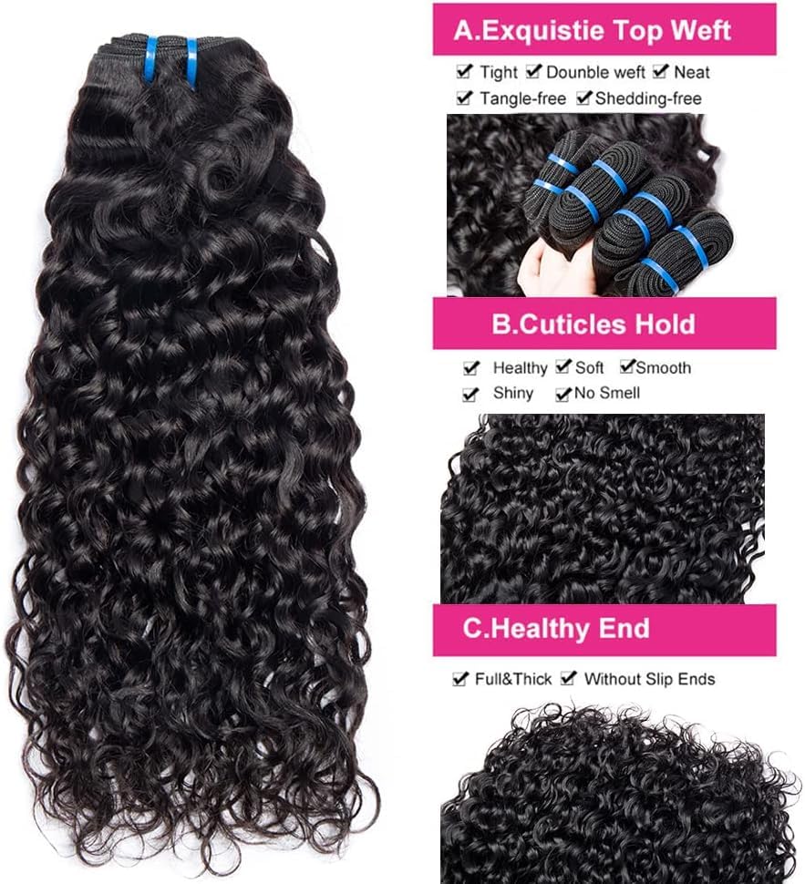 Water Wave Bundles Human Hair Deep Wave Bundles 12A Brazilian 100% Unprocessed Virgin Human Hair Wet and Wavy Bundles Double Weft Curly Weave 3 Bundles Natural Black 24 26 28 Inch - Image 2