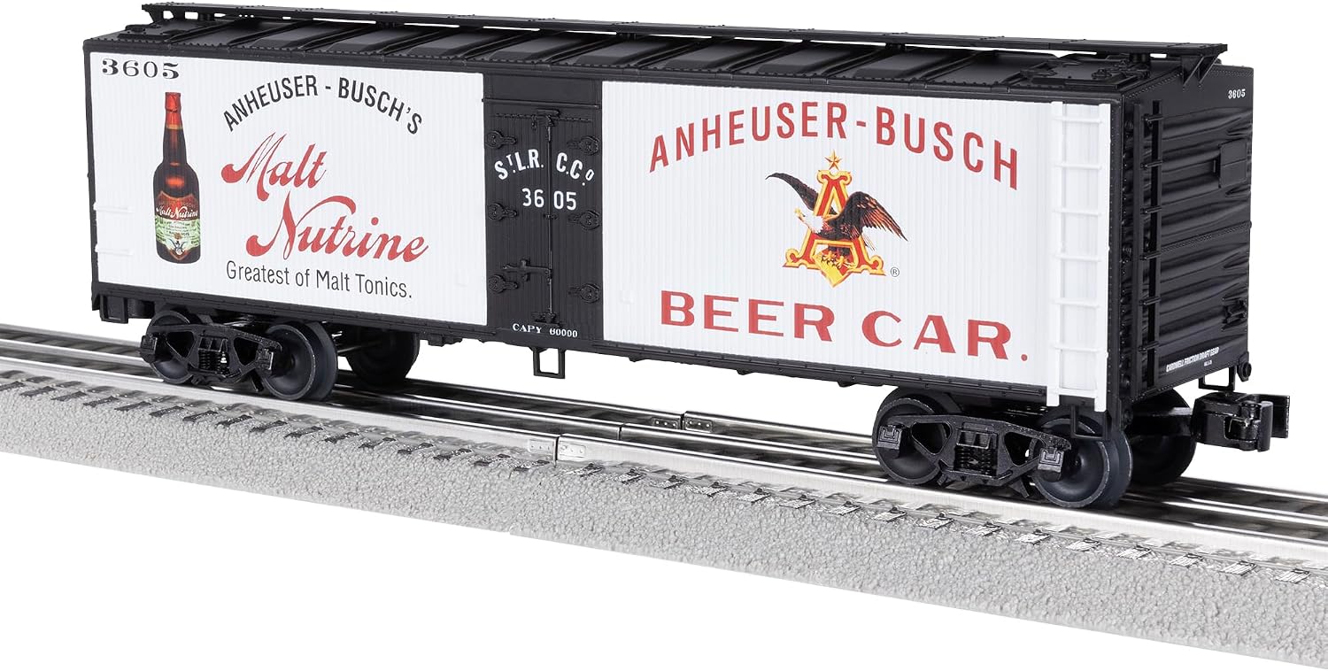 Lionel Anheuser-Busch Budweiser Woodside Reefer #3605 Car – O Gauge Model Train Refrigerator Car with Diecast Trucks & Operating Couplers, Age 21+