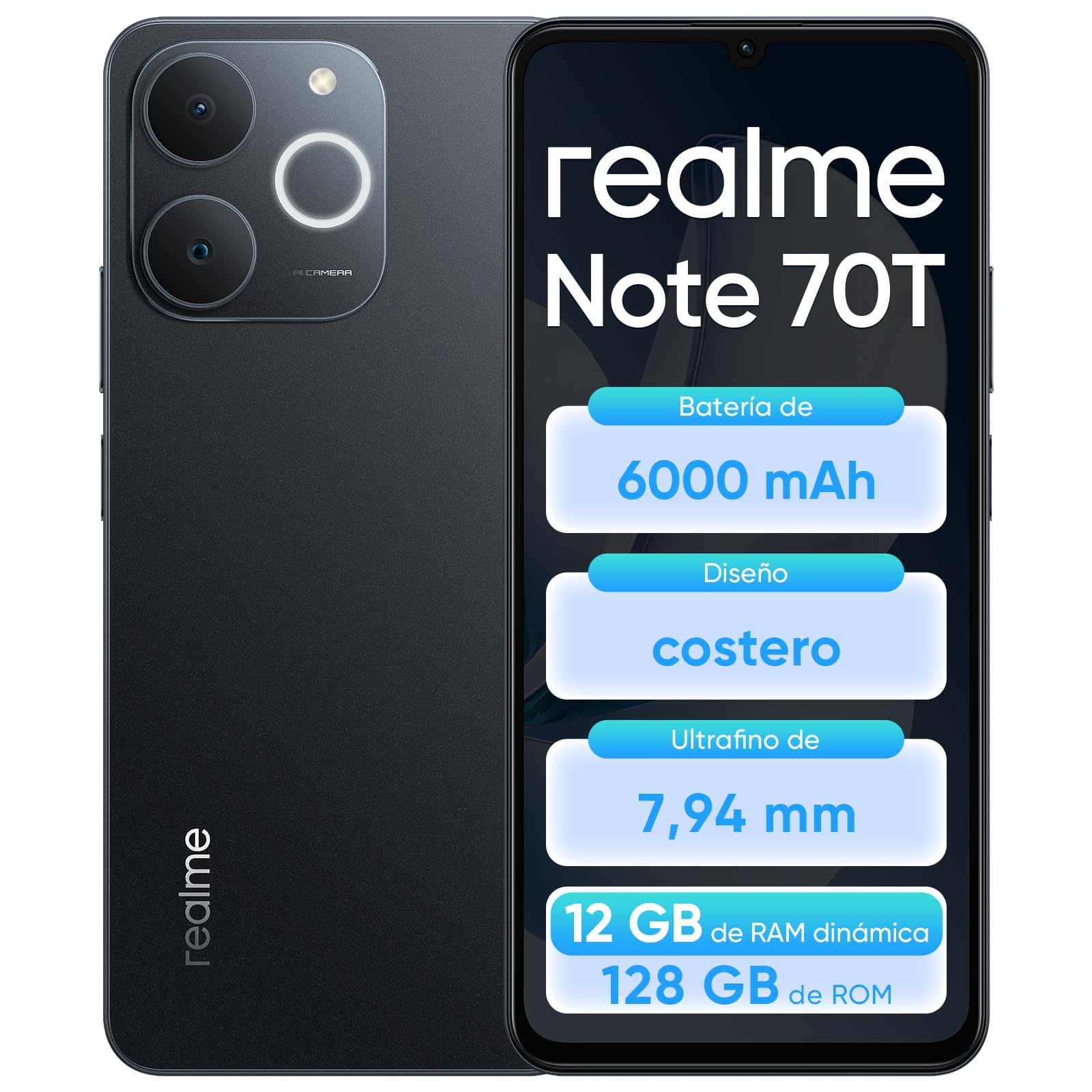 realme Note 70T 6000mAh ブラック　　128GB 新品 realme Note 70T Smartphone 4+256GB, 6000mAh Battery, 15W
