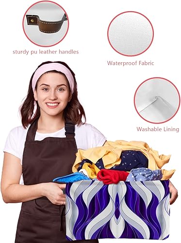 Miniatura 4 de Blue Geometric Storage Basket for Organizing Shelves, Collapsible Storage Bins Boxes with Handle, Modern White Ripple Abstract Art Canvas Hamper