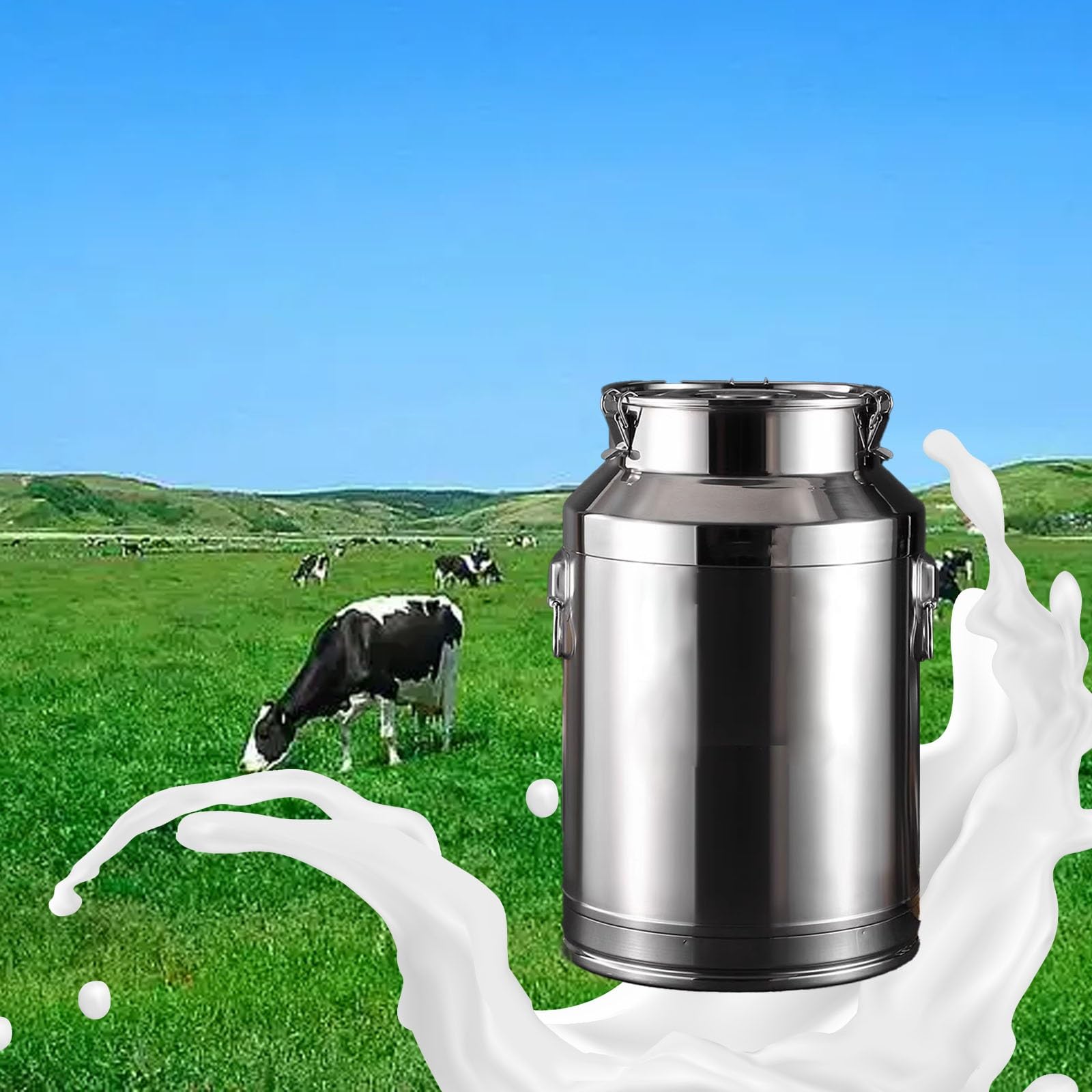 Jarra de leche de acero inoxidable con tapa de bloqueo, asa de transporte, ideal para transportar líquidos, vino, té y más, perfecta para uso doméstico o al aire libre
