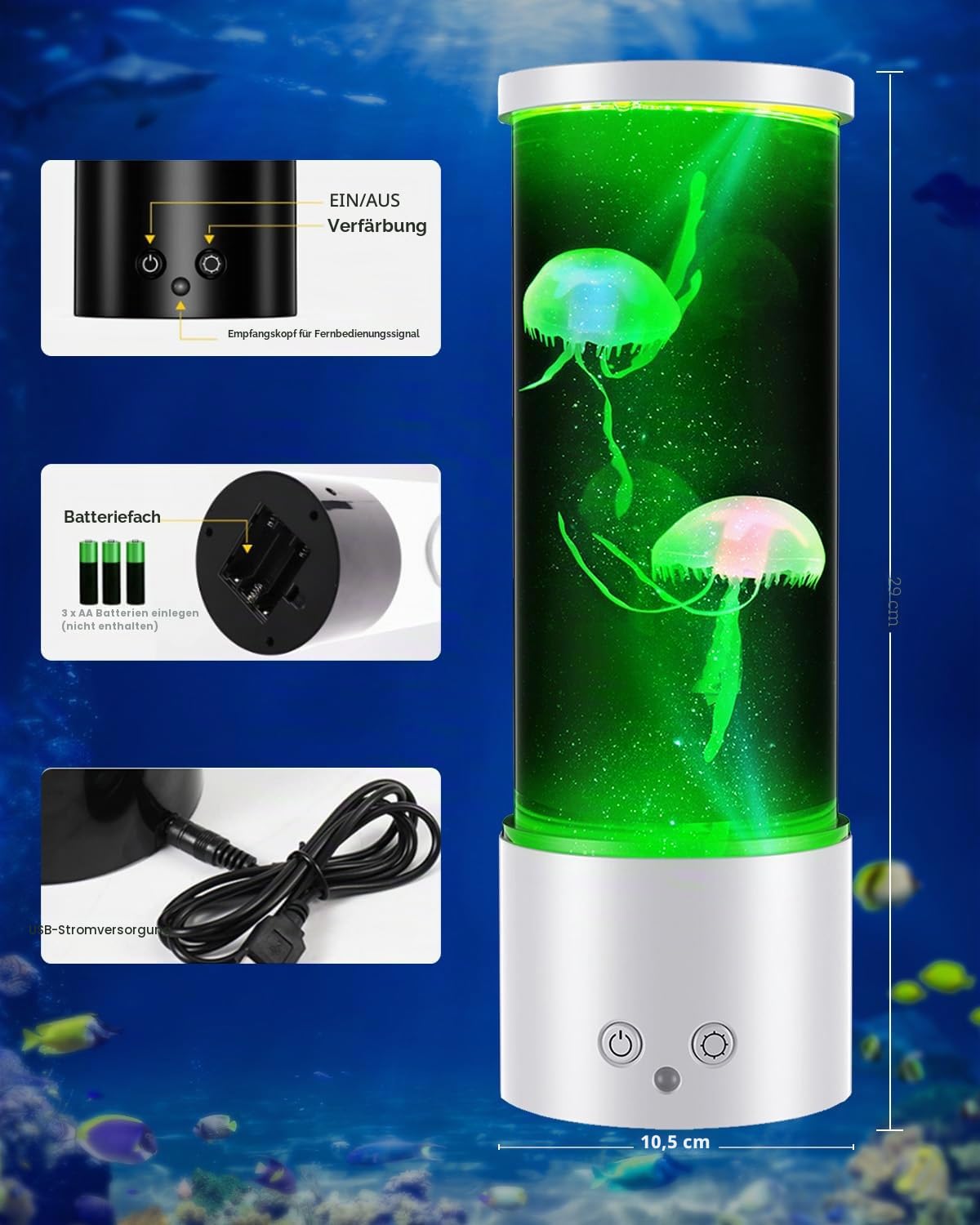 AONESY Lavalampe Quallen Lampe mit 17 Farben & 4 Lichtmodi : Jellyfish Lamp Lavalampen für Zimmer, Dekoration | Quallen Aquarium für Kinder Erwachsene den flüsterleisen Betrieb von Relaxion