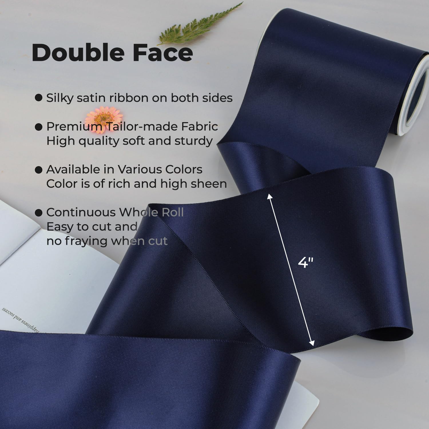 VATIN 100mm Wide Double Faced Polyester Deep Navy Blue Satin Ribbon- 4.5 Metre/Spool, Perfect for Chair Sash, Making Bow, Sewing and Wedding Bouquet - 2