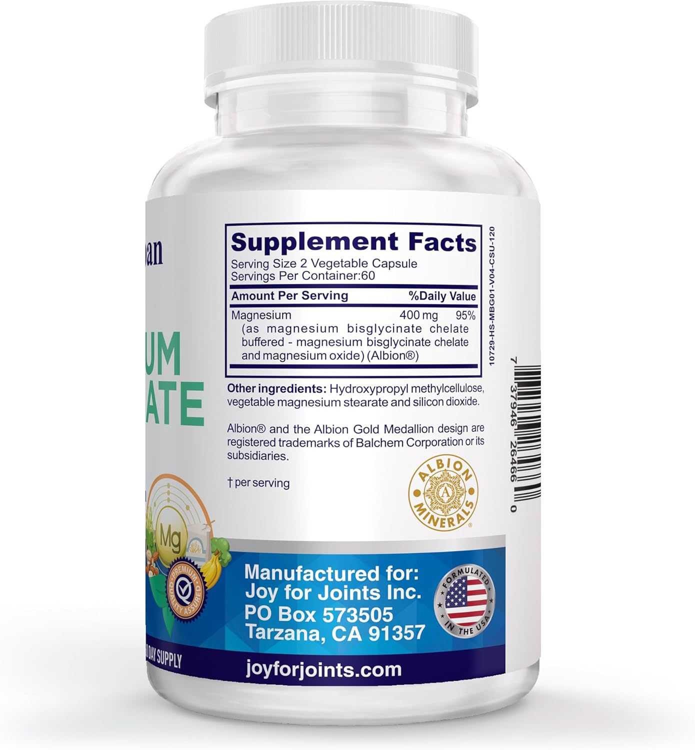 Magnesium Glycinate 400mg, Chelated Magnesium Bisglycinate for Relaxation and Sleep Aid, Extra Strength, with Magnesium Oxide, Gentle on Stomach, Vegan, 120 Capsules, Made in USA