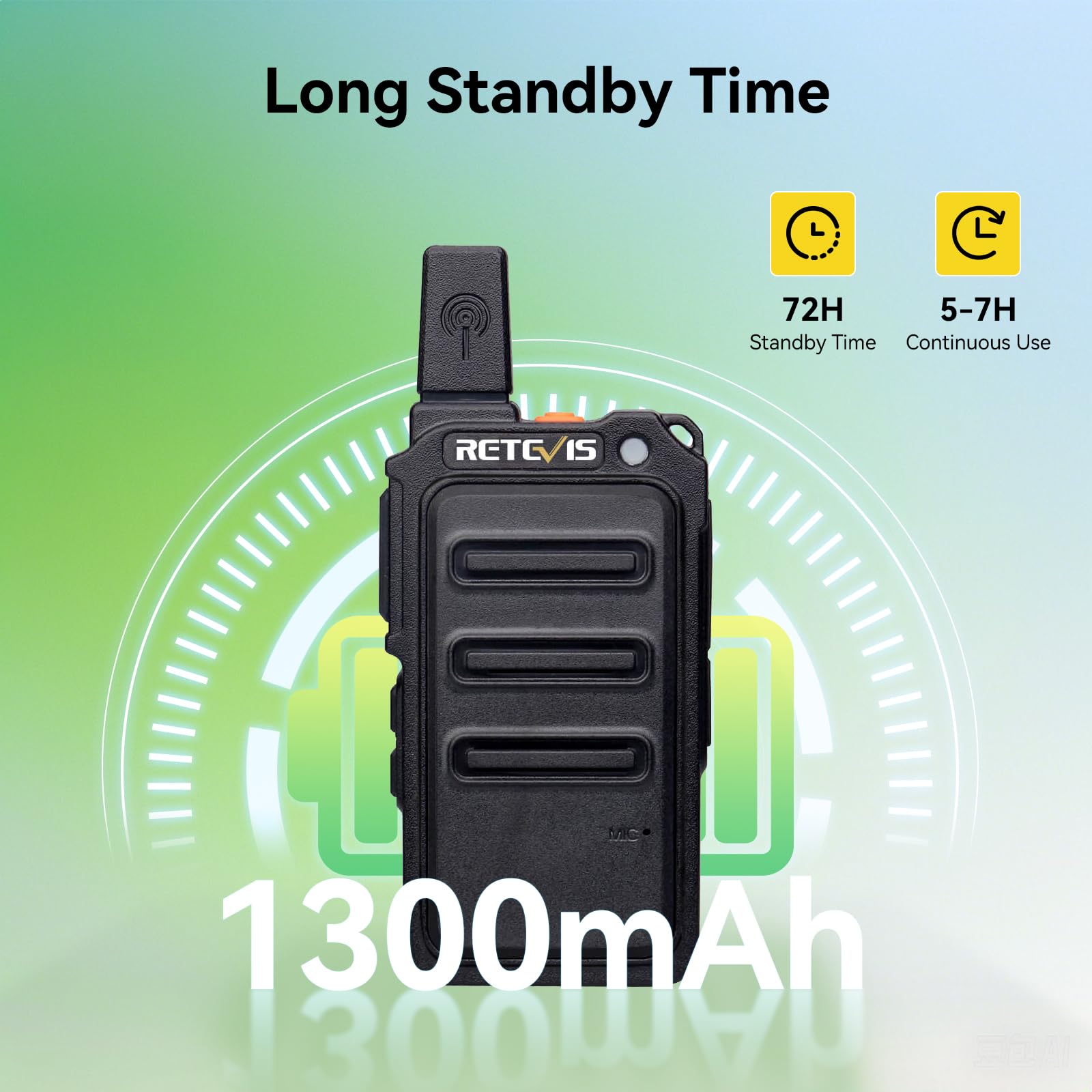 Retevis RT619 Talkie Walkie PMR446 Rechargeable 1300 mAh VOX 16 Canaux 2 Pièces Noir