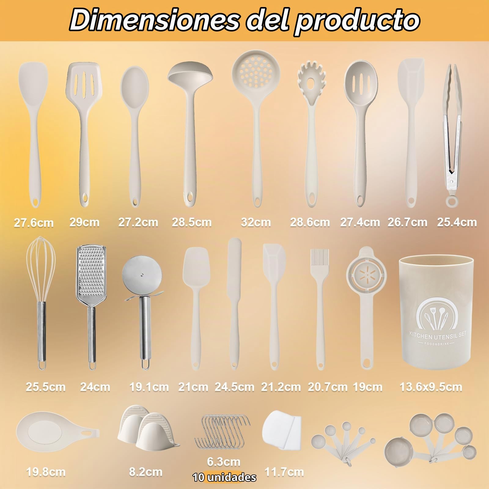 43 piezas utensilios de cocina de silicona juego de utensilios de cocina sin BPA caqui