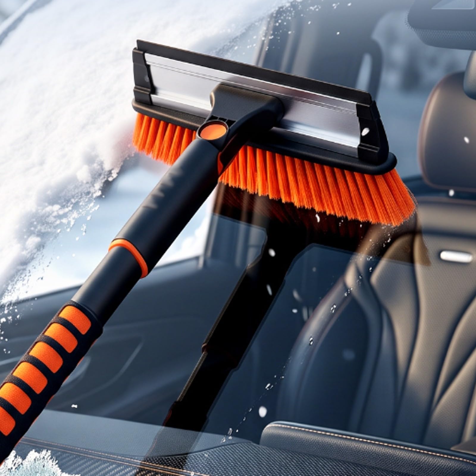 Teleskopisch Eiskratzer mit Kehrbesen | Drehbarer Bürstenkopf, Einziehbar, Schneeräumer mit Wasserschaber, für Auto, Winter, Autofahrer