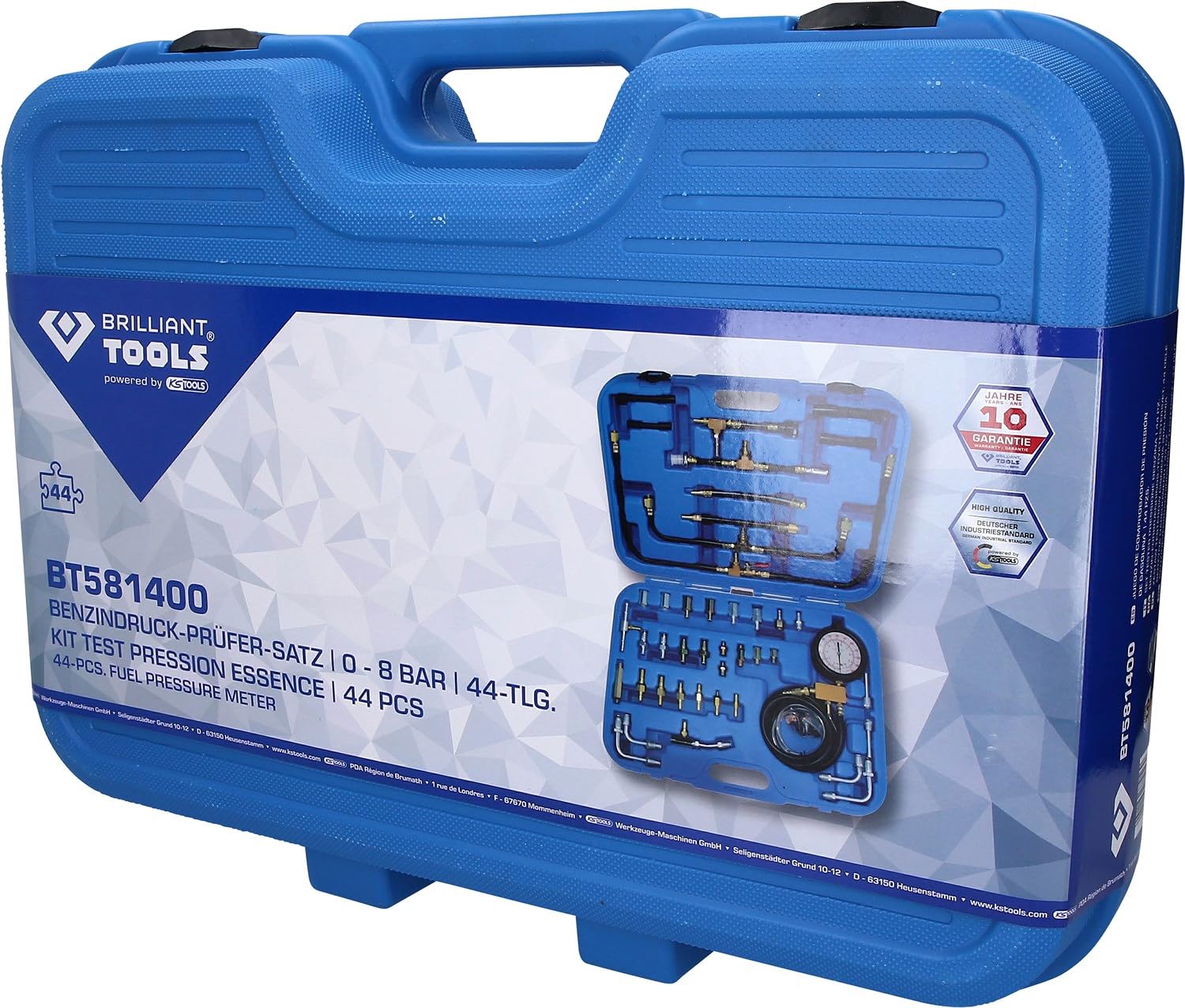 Coffret de Contrôle de Pression Essence BT581400-44 Outils Voiture pour Systèmes d'Injection de Carburant Mécaniques et Electroniques - Tous Types de Véhicules - BRILLIANT TOOLS