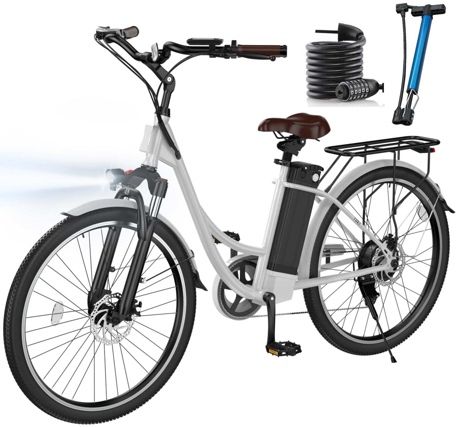 Finbike U2 Electric Bike Adults, 26 inch City Electric Bicycle with Removable Battery, 75KM Range & 25KM/H, 5 Speed Modes, 3 Working Modes, Dual Shock Absorber and 7-Speed Gearing