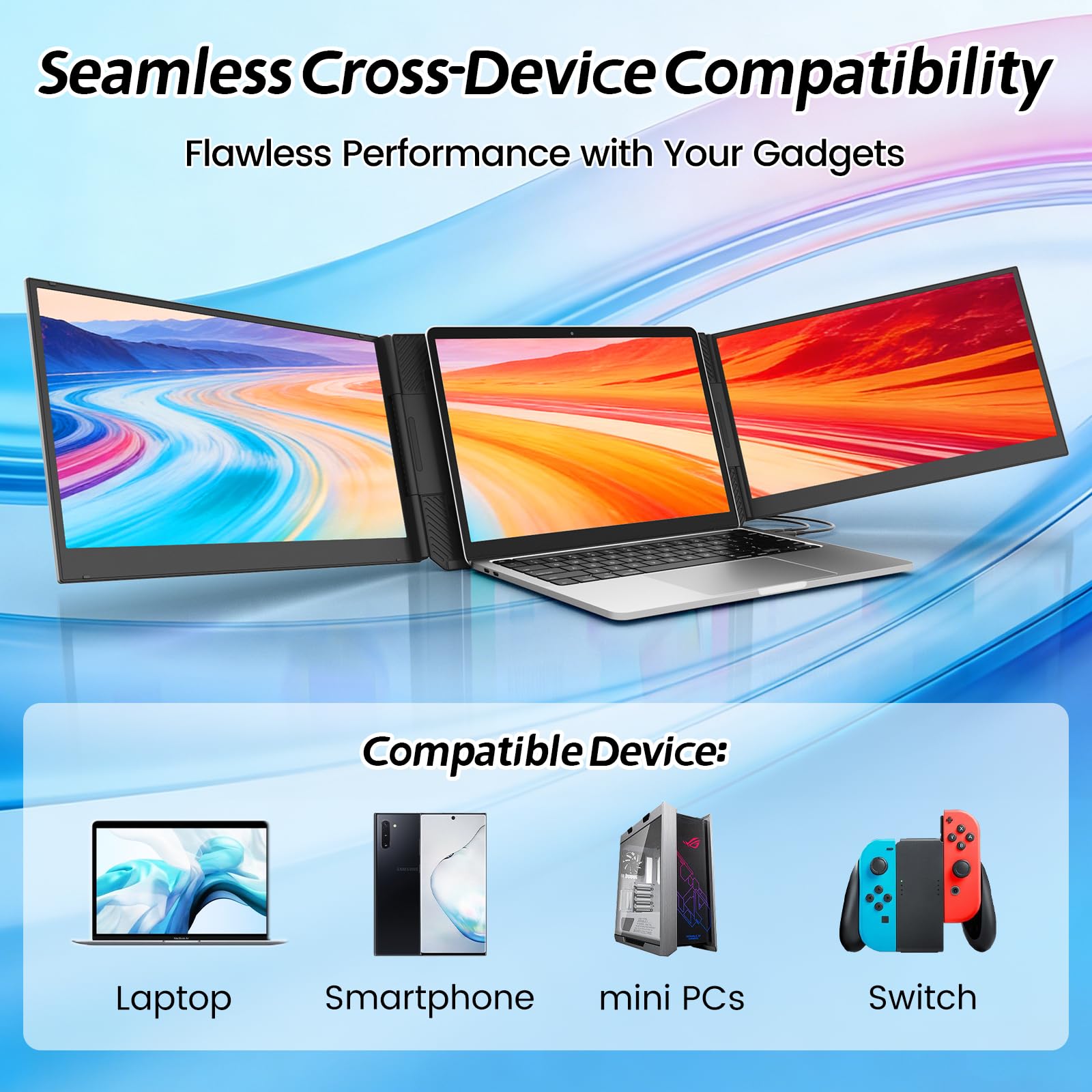Teamgee Laptop Screen Extension FHD, 15.6 Inch Ultra Slim Portable Monitor, Plug & Play Triple Display for Work, Travel, & Gaming, Compatible with Mac/Windows/Android/Dex - 4