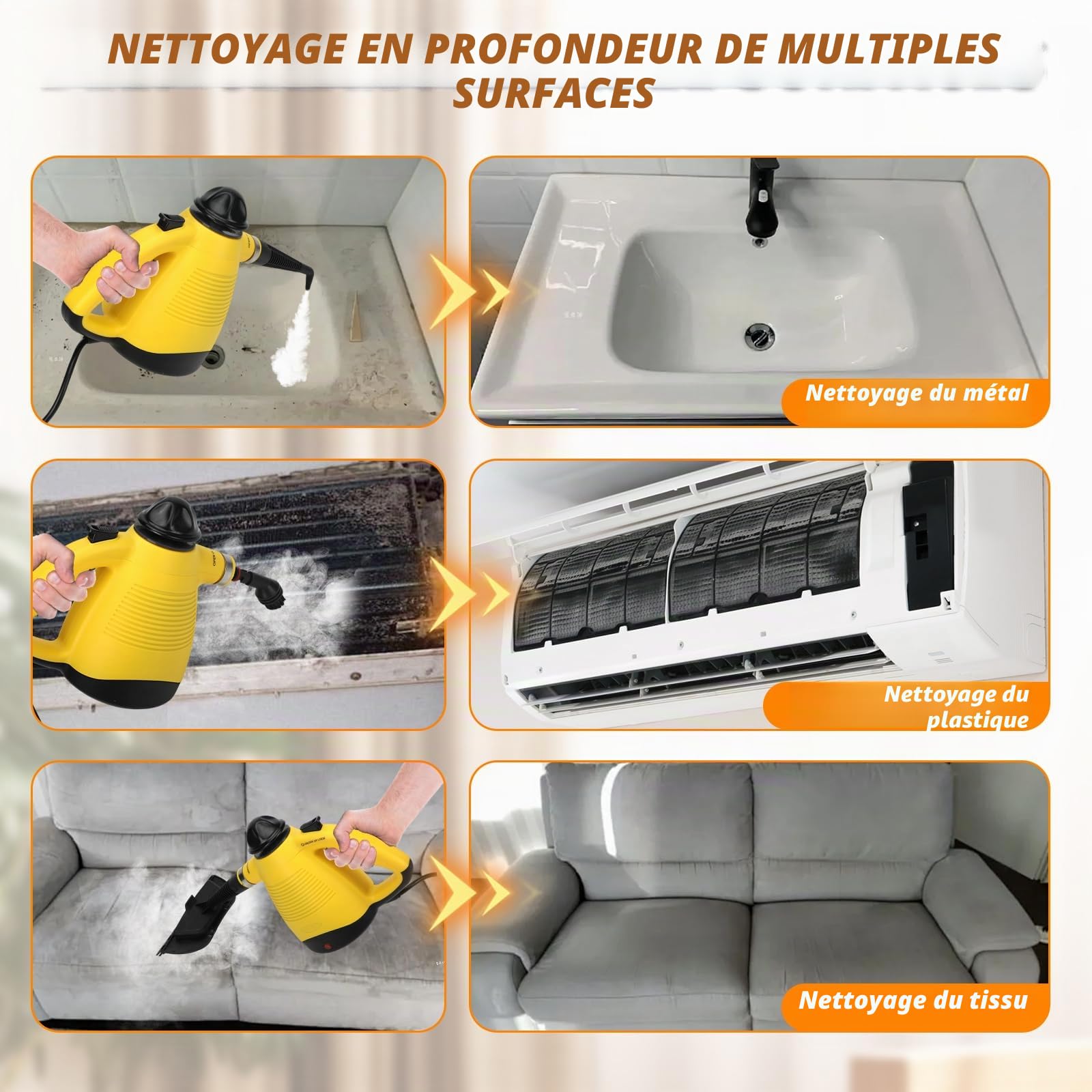 Nettoyeur Vapeur 1050W, 135 ℃ Nettoyeur vapeur réservoir d'eau 450 ml