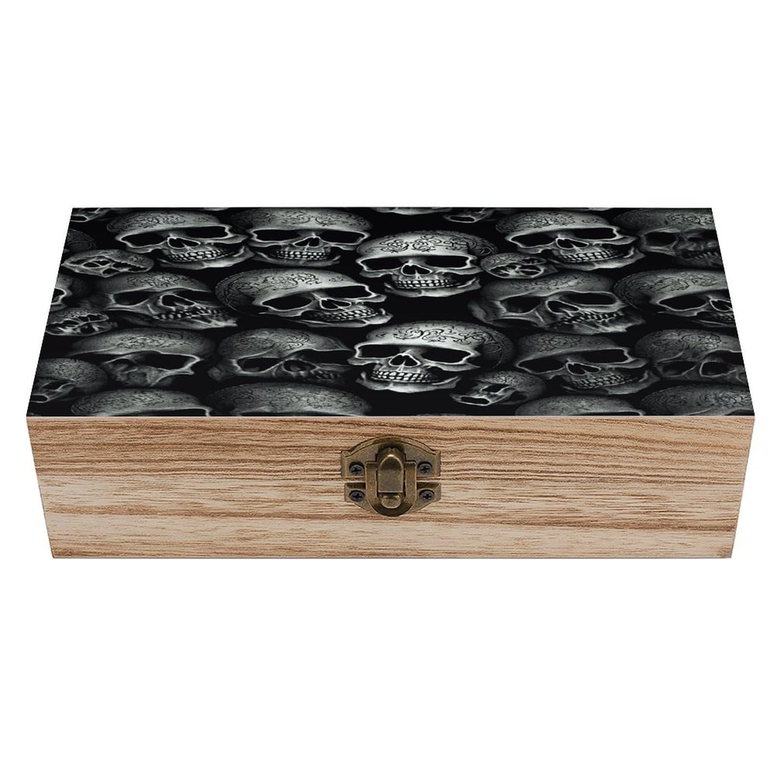 VstaDank Black Skull Wooden Storage Box Decorative Jewelry Case with Lids Exquisite Wood Box Letters Gifts Acacia Wood Boxes Fashion Wooden Keepsake Boxes for Men Women