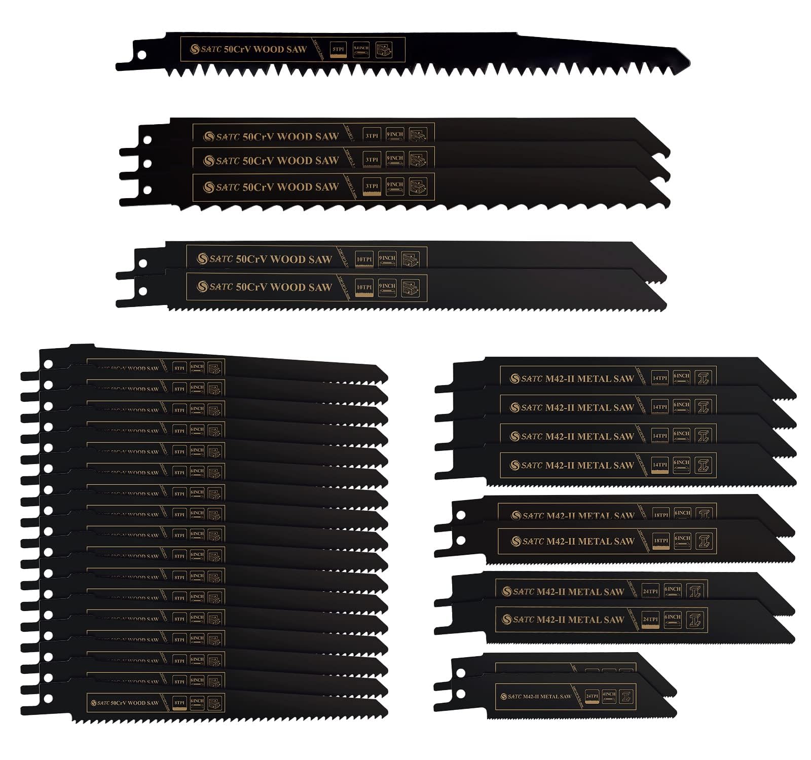 S SATC Reciprocating Saw Blades Set - 32 Pieces, for Metal & Wood, Pruner Blades, Plus Jigsaw Blades