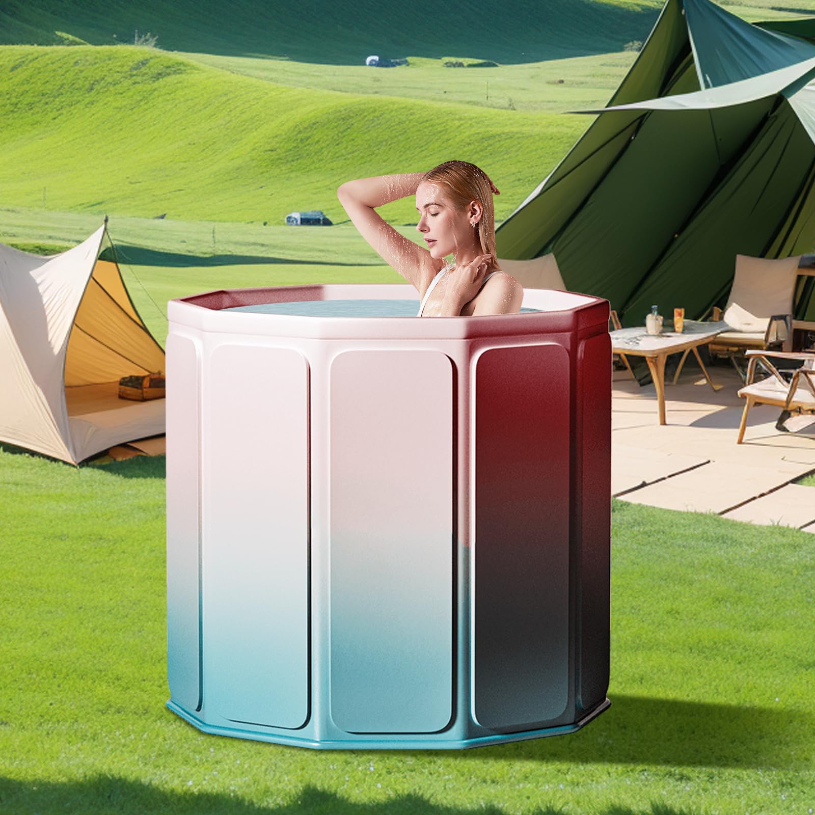 Vasca da bagno pieghevole da 70 cm, portatile, 5 strati, isolata, per adulti, non gonfiabile, con doppio scarico (B)