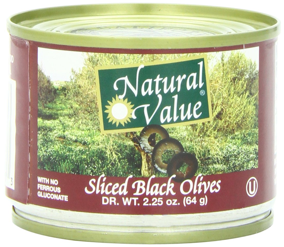 Natural Value, Sliced Black Olives Can, 2.25 oz (Pack of 6)
