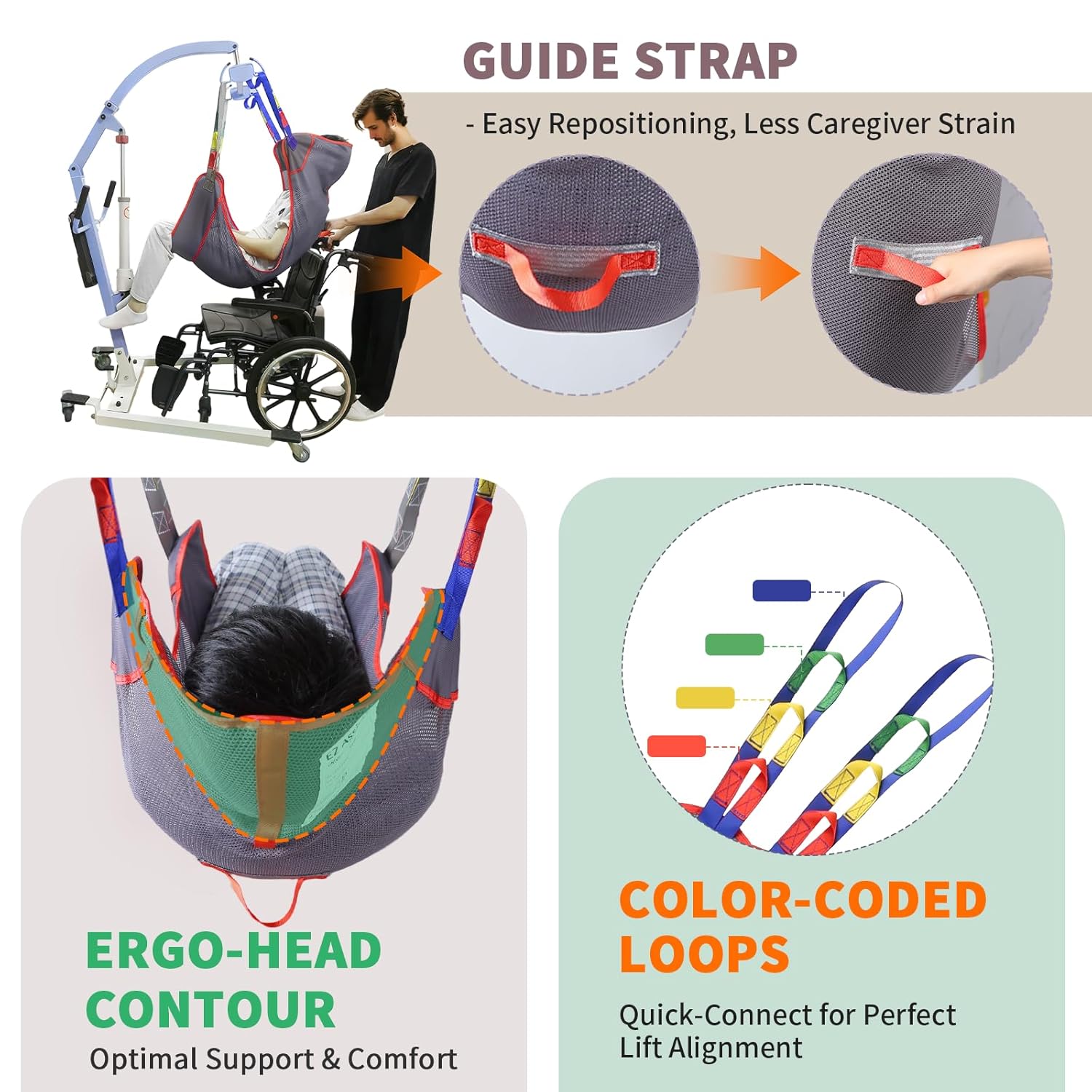 Full Body Mesh Patient Lift Sling, Universal Transfer Sling for Electric/Ceiling Hoist, Breathable Quick-Dry Medical Lifting Aid for Elderly & Disabled, 500 lbs Capacity