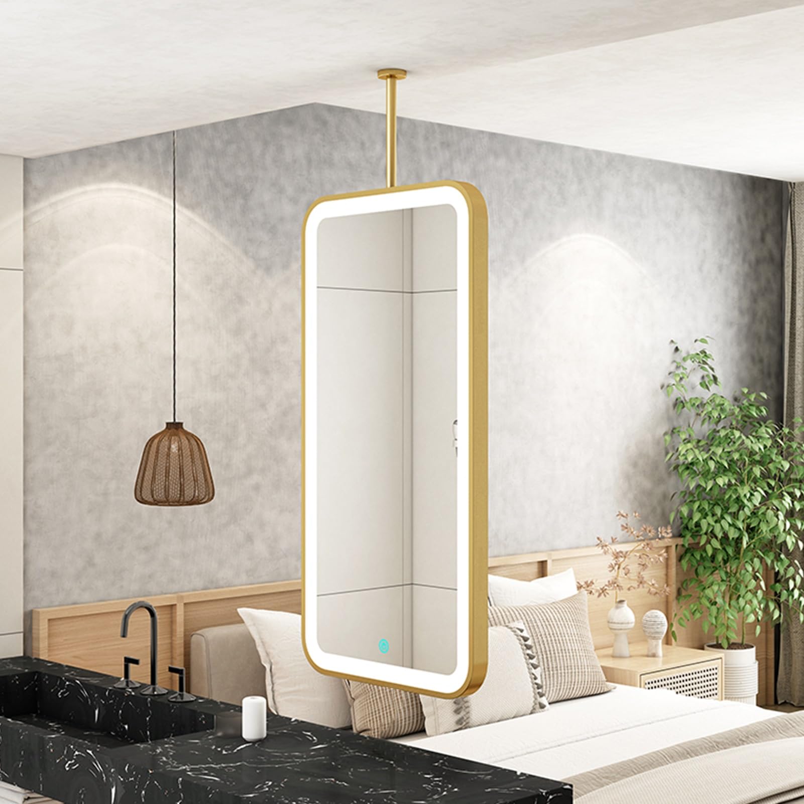 GLJTUO LED Rectangle Mirror with Light, Shatterproof Glass Vanity Mirrors for Over Sink, Ceiling Hanging Living Room Bedroom, Home or Hotel Bathroom Makeup Mirrors,size_name-60L x 40W cm