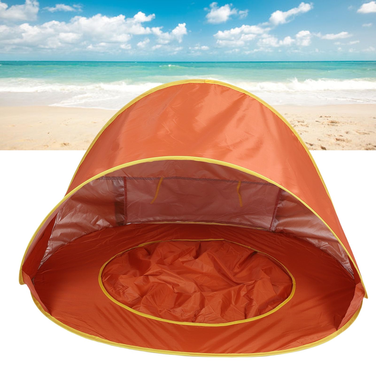 Cosiki Tenda da Spiaggia per Bambini Pop-up a Prova di Sole con Piscina per Campeggio All'aperto, Tenda da Spiaggia Portatile Leggera per Bambini, Protezione UV50+ (ORANGE)