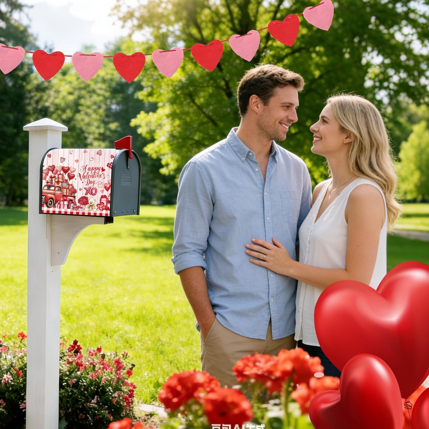 Valentines Mailbox Covers Magnetic Standard Size 18" X 21" Happy Valentine’s Day Mailbox Wraps Post Letter Love Hearts Rose Box Cover for Holiday Garden Yard Decor