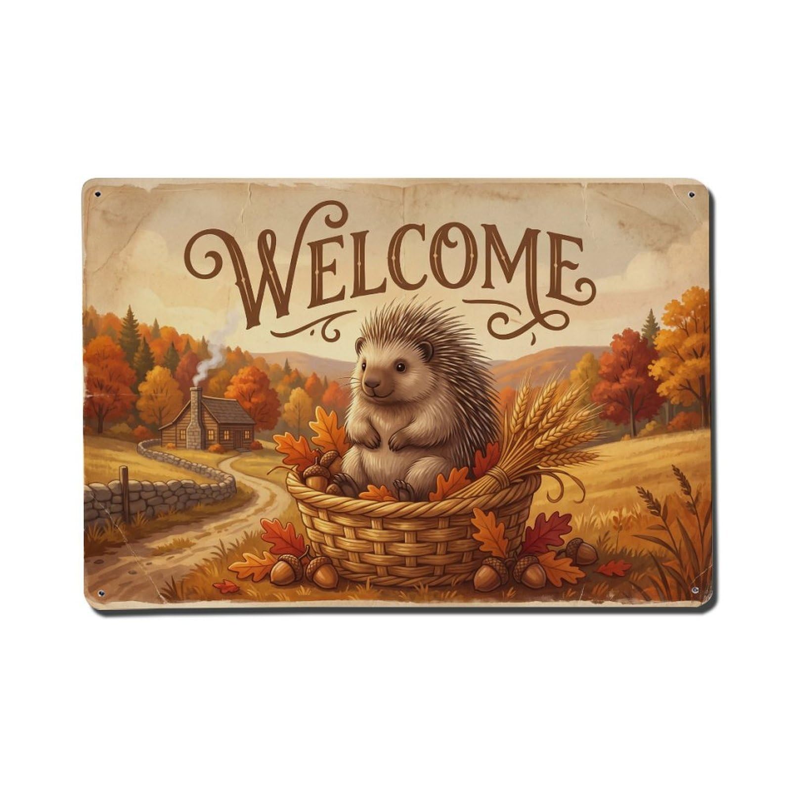 Vintage Welcome Porcupine Sweet Summer Metal Tin Sign