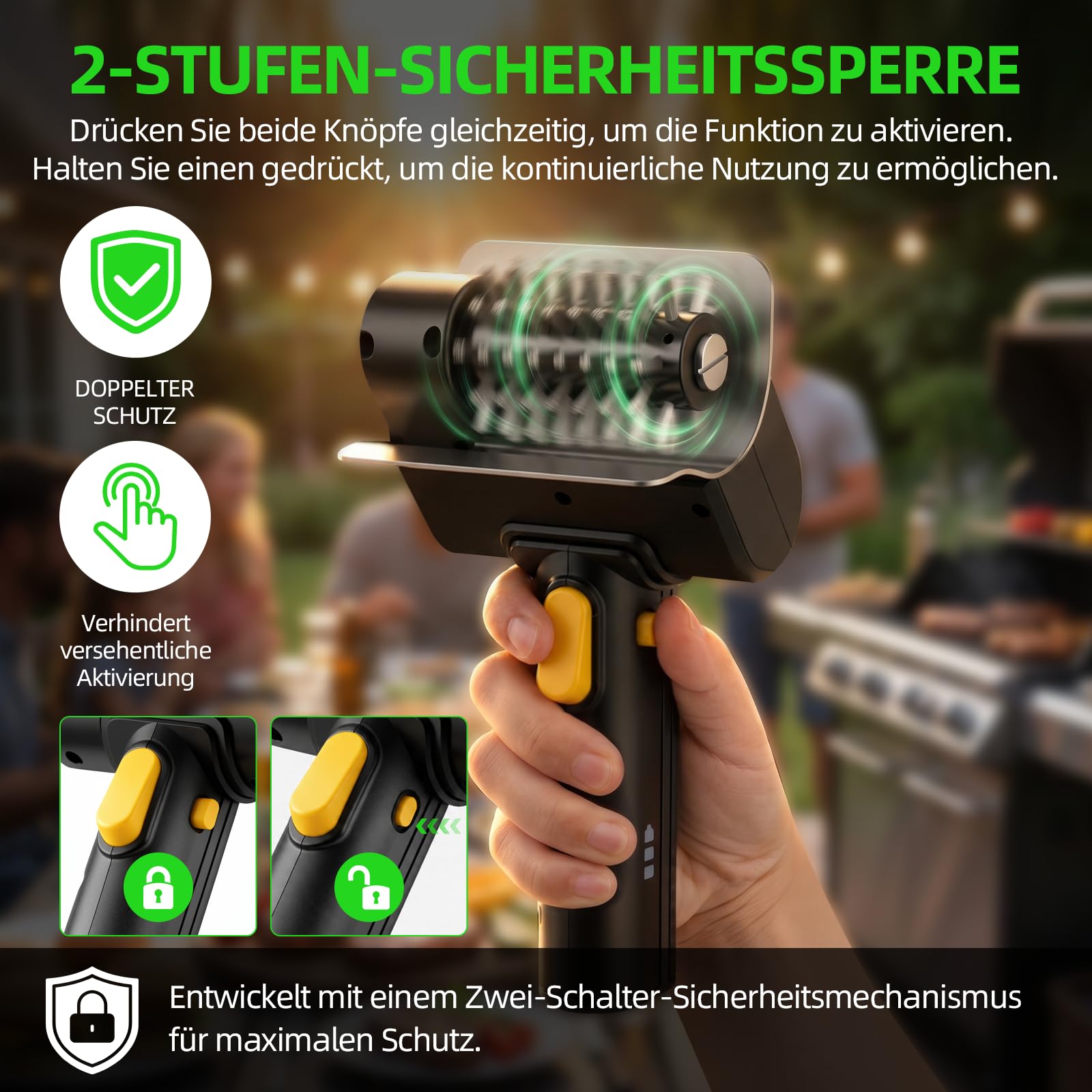 Elektrische Grillbürste, Wiederaufladbar Grillreiniger mit 2 Bürsten