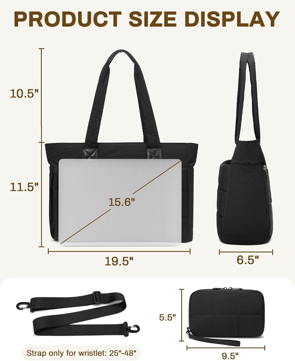 Travel Tote Bags for Women, Quilted Puffer Teacher Tote Bag, School Puffy Tote Purse, Large Tote Bags for Women Work - Image 6