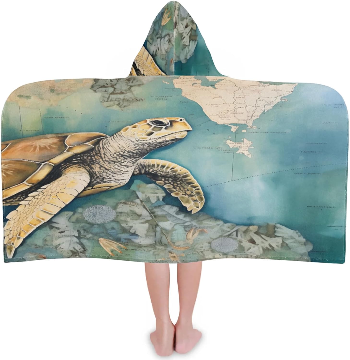 Tropical Turtle Hooded Towels for Kids Absorbent Soft Pool Swim Beach Bath Towel for Boys Girls, 24 in x 50 in
