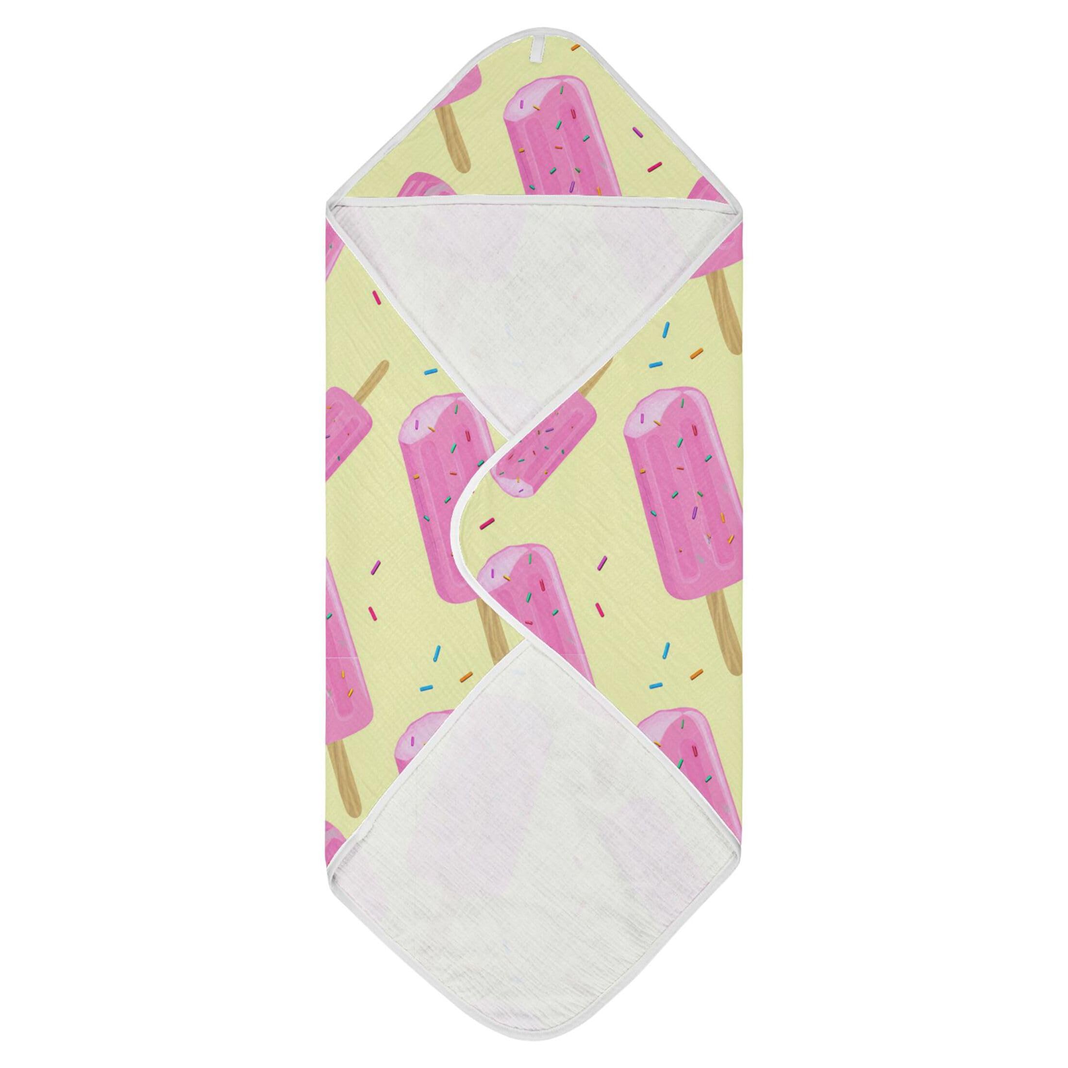 Kigai Baby Hooded Towel Absorbent Baby Bath Shower Towel with Hood for Newborn Boys Girls Babies Infant Toddler (Pink Popsicles Sprinkles 30 x 30 in)