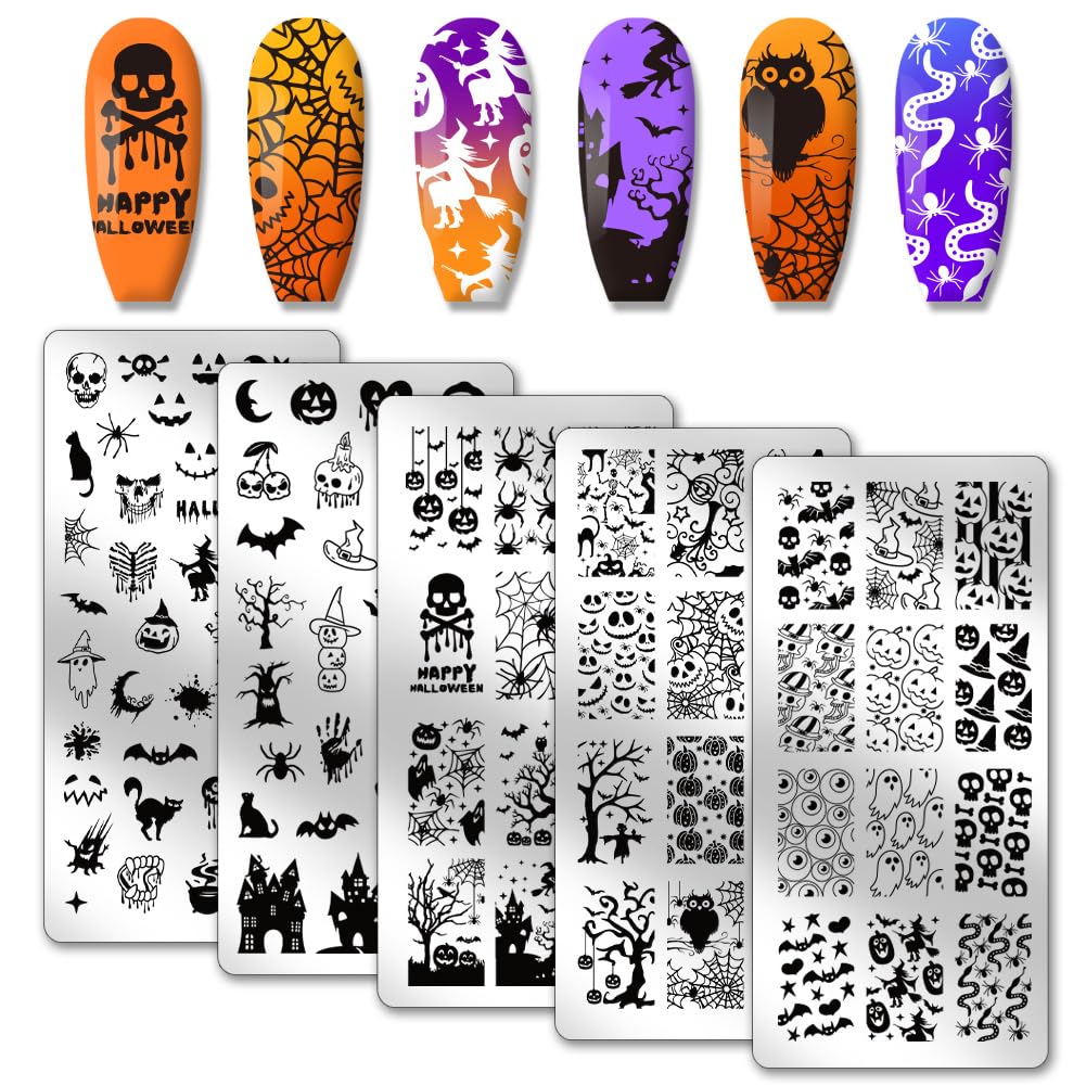 PH PandaHall 5pcs Halloween Nail Stamping Plate
