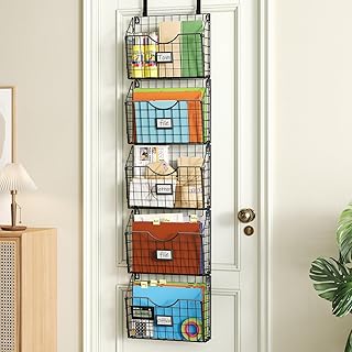 X-cosrack 5-Tier Over the Door File Organizer, Stackable Hanging Wall Fi...