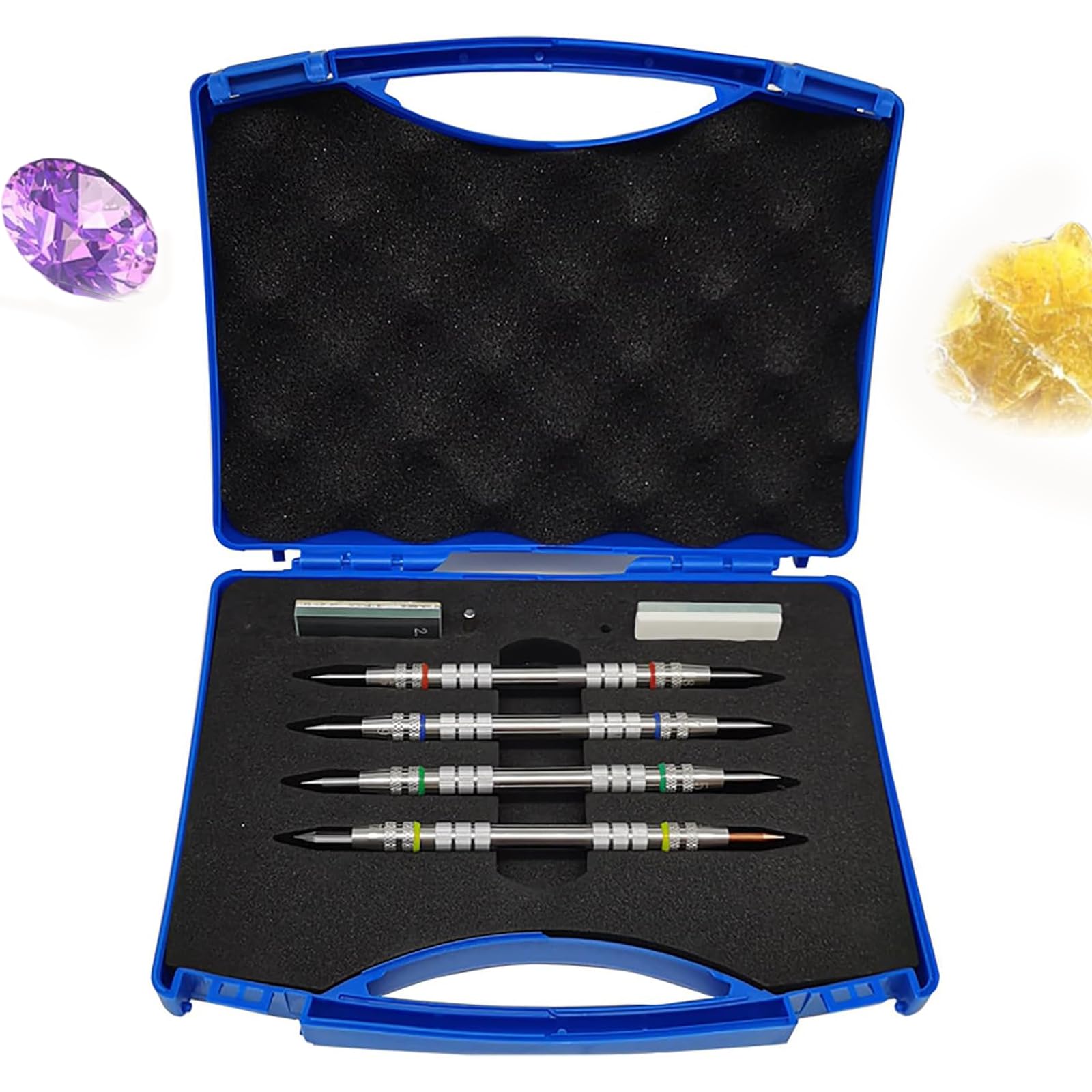Mohs Hardness Tester Kit– 4 Pack, 2-9 Level Scratch Tester, Stainless Steel Hardness Picks with Storage Box, Single and Dual Head Design for Industrial Mineral Identification Kit Gem Jade Jewelry