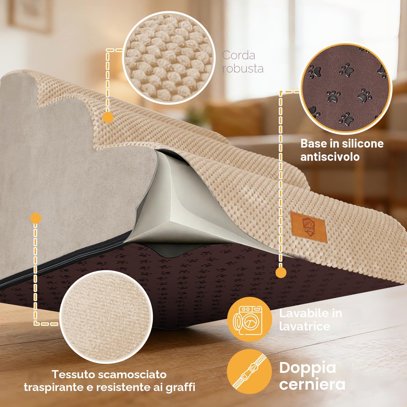 Zvonema Scala per cani di piccola taglia, impermeabile, per cani, profilassi delle lesioni, spugna di alta qualità, antiscivolo, lavabile, per divano letto, beige