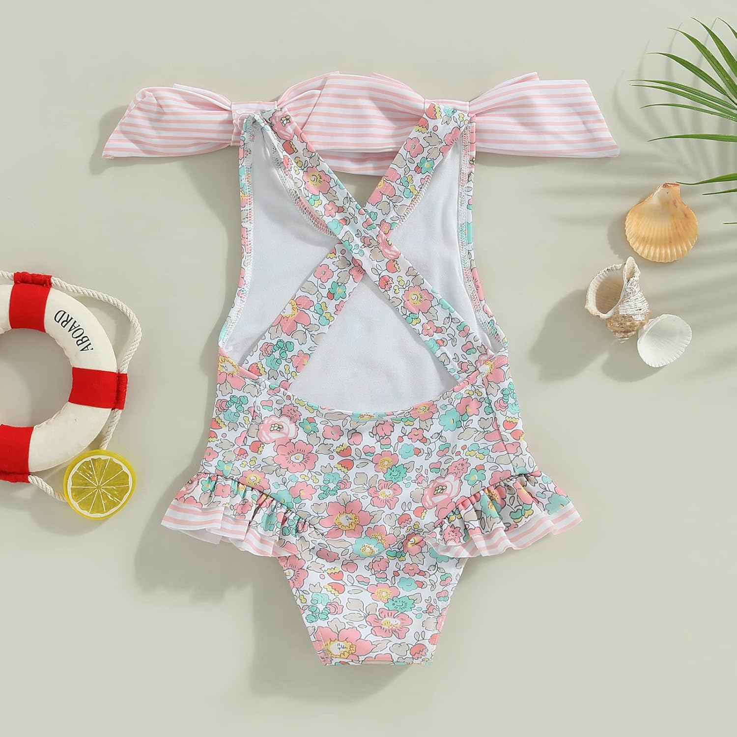 Yccutest Toddler Girls Strap One Piece Swimsuit Floral Sleeveless Backless Bathing Suit Ruffles Bowknot Swimwear Summer Beach - Image 7