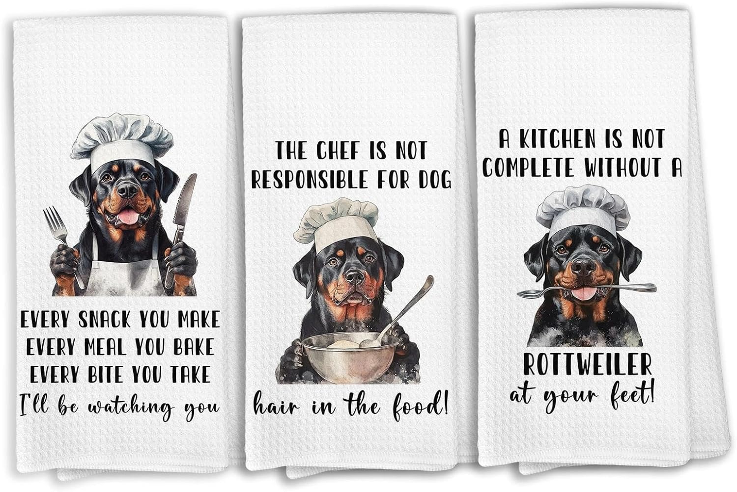 Funny Rottweiler Kitchen Towels, Rottweiler Gifts for Women Dish Towels for Kitchen, Funny Chef Dog Hand Towels Decorative Set of 3, Dog Lovers Mom Dad Owner Gifts for Women Dish Cloths