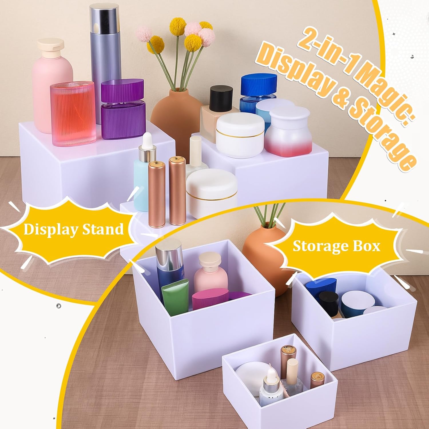 6 Pcs Buffet Risers, Food Risers for Buffet Table, White Acrylic Cube Boxes Display with Hollow Bottoms Display Stand Shelf for Party Cake Dessert Catering Jewelry Collectibles (5"6"7"8"9"10'')