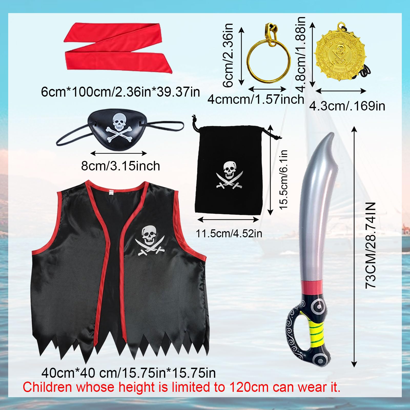 SAIIURV 7 Pcs Pirate Costume Accessory Set - Image 2