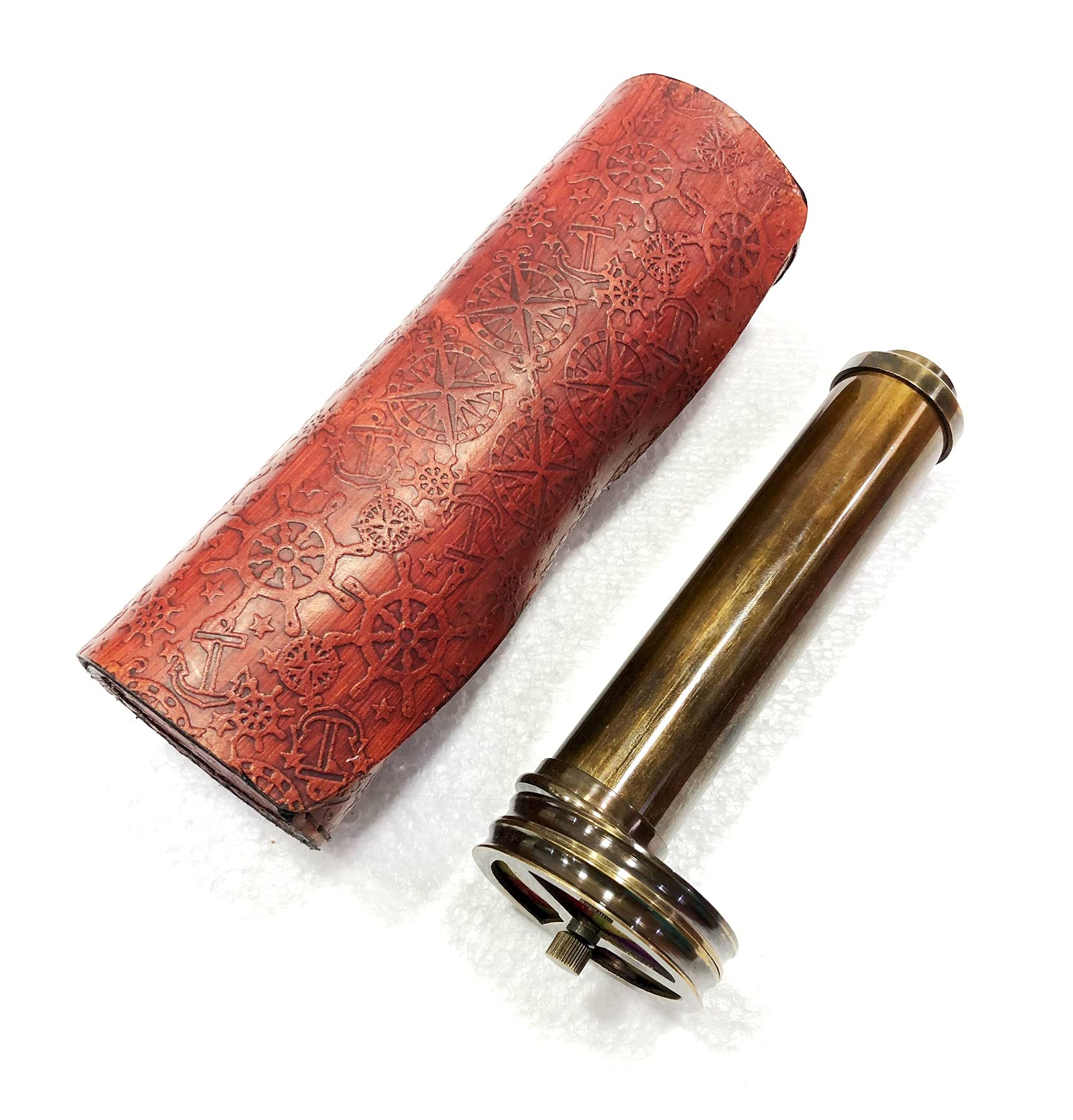 Kaléidoscope vintage à double roue en laiton - Marron antique