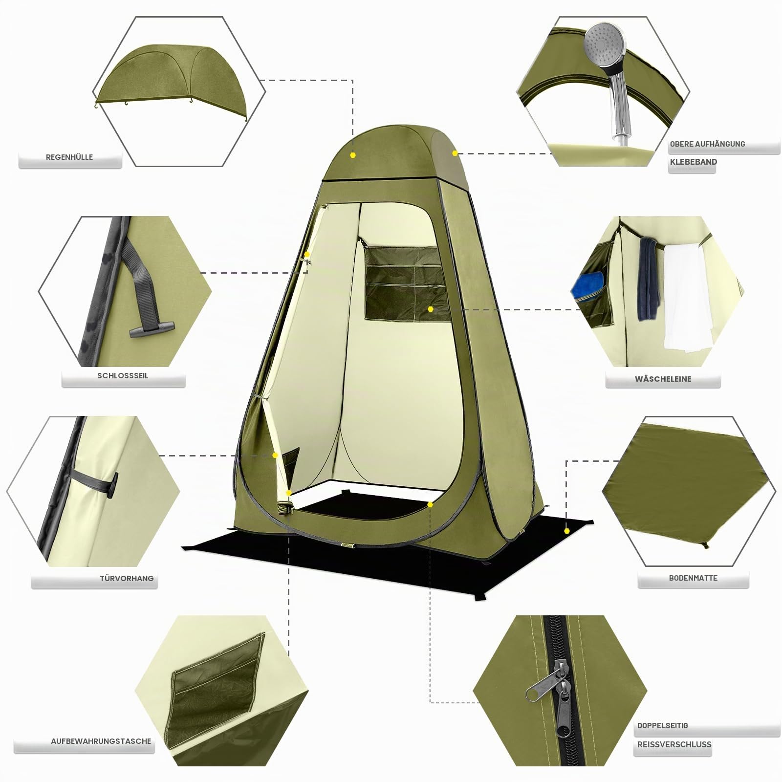 BRIAN & DANY Duschzelt Camping, Pop Up Toilettenzelt, Tragbares Umkleidezelt mit Regenschutz und Fenstern, Sichtschutz Zelt für Outdoor, UPF 50+ Wasserdicht, 120 x 120 x 190 cm