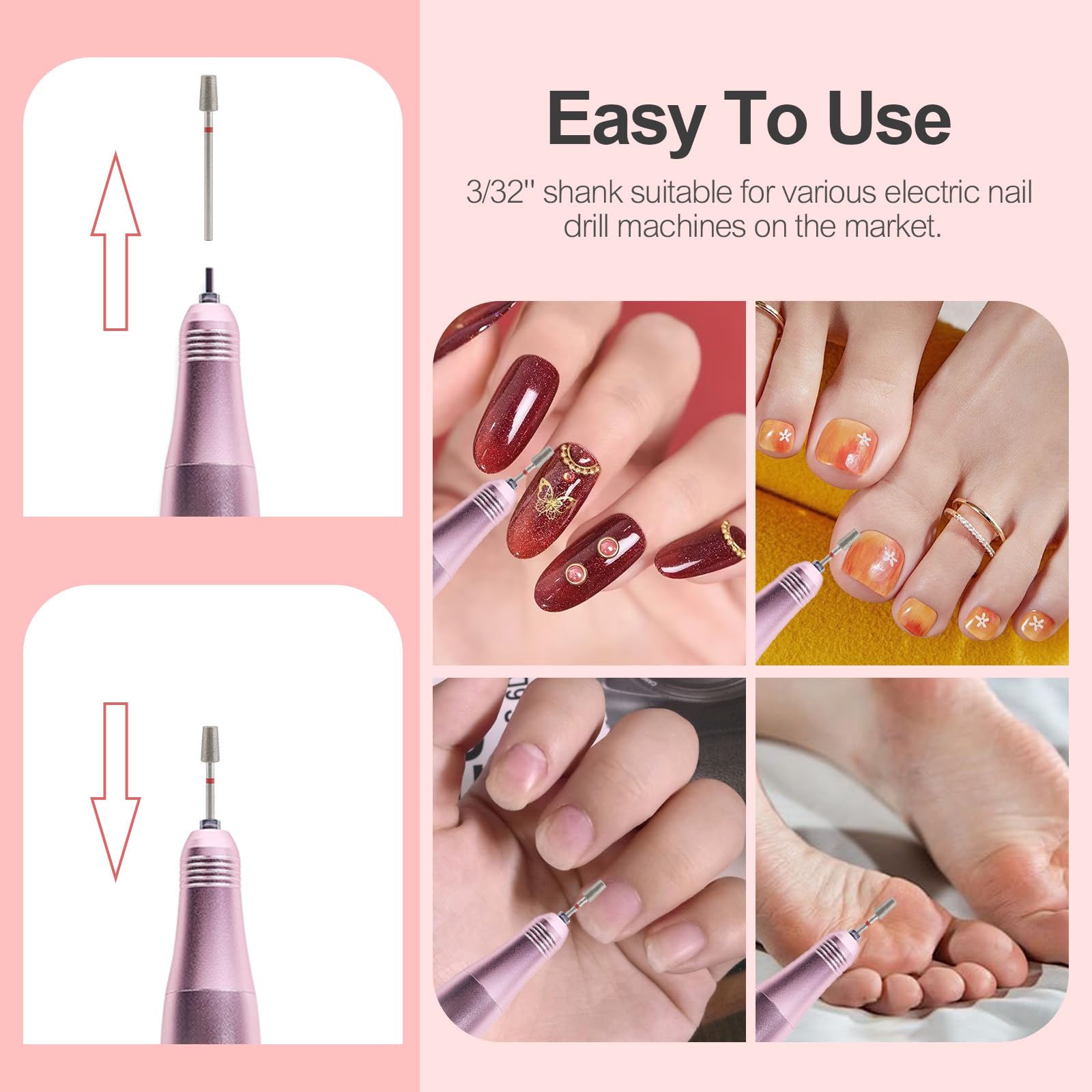 10 brocas de uñas de barril cónico para cutículas de 3/32 pulgadas, lima de uñas eléctrica profesional, brocas de diamante de seguridad para eliminar cutículas de piel muerta y uñas acrílicas